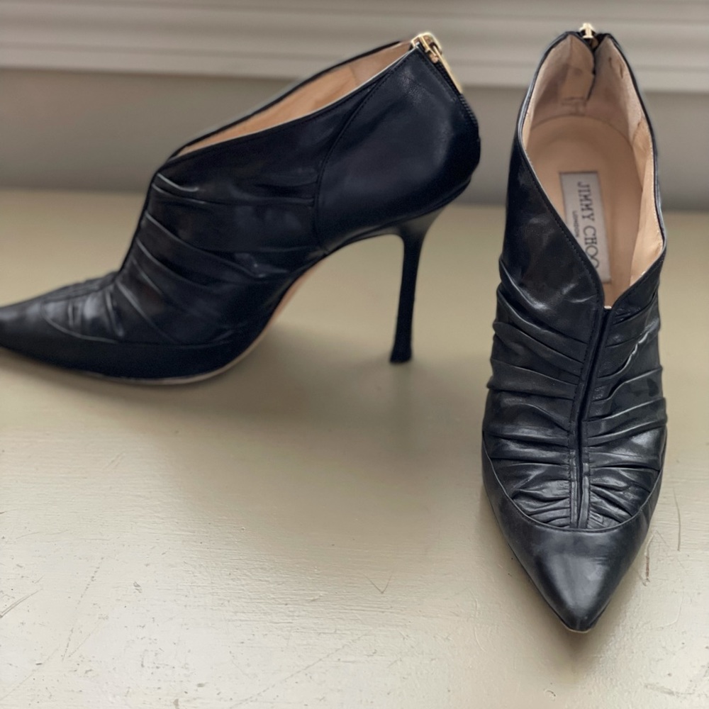 Jimmy Choo black leather pointed toe booties